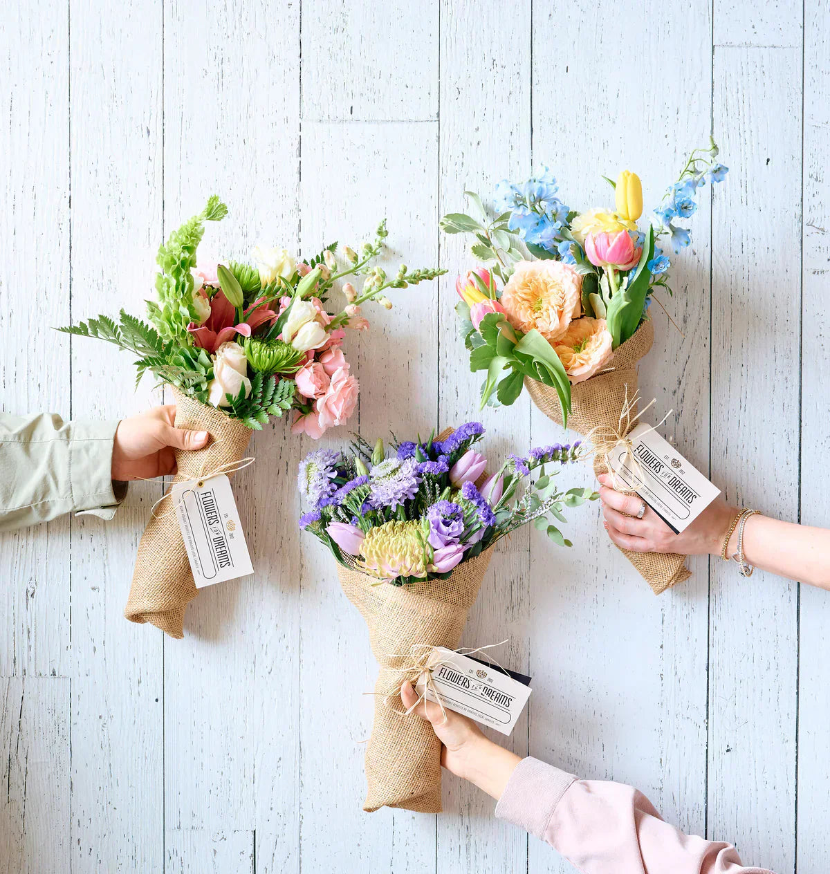 Three artisan flower subscription bouquets by Flowers for Dreams