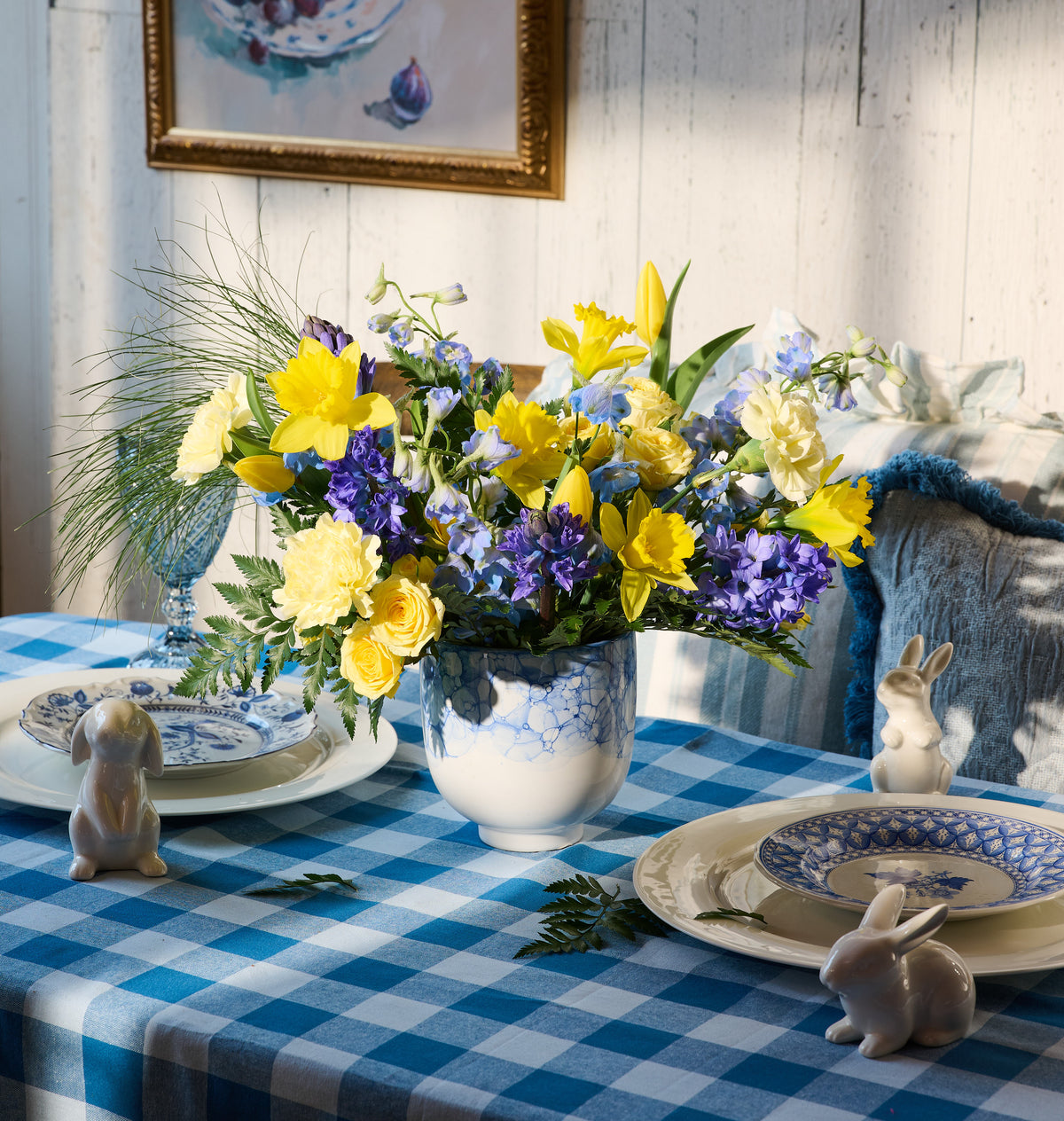 Winter Bouquet by Flowers for Dreams with white roses blue thistles and anemones