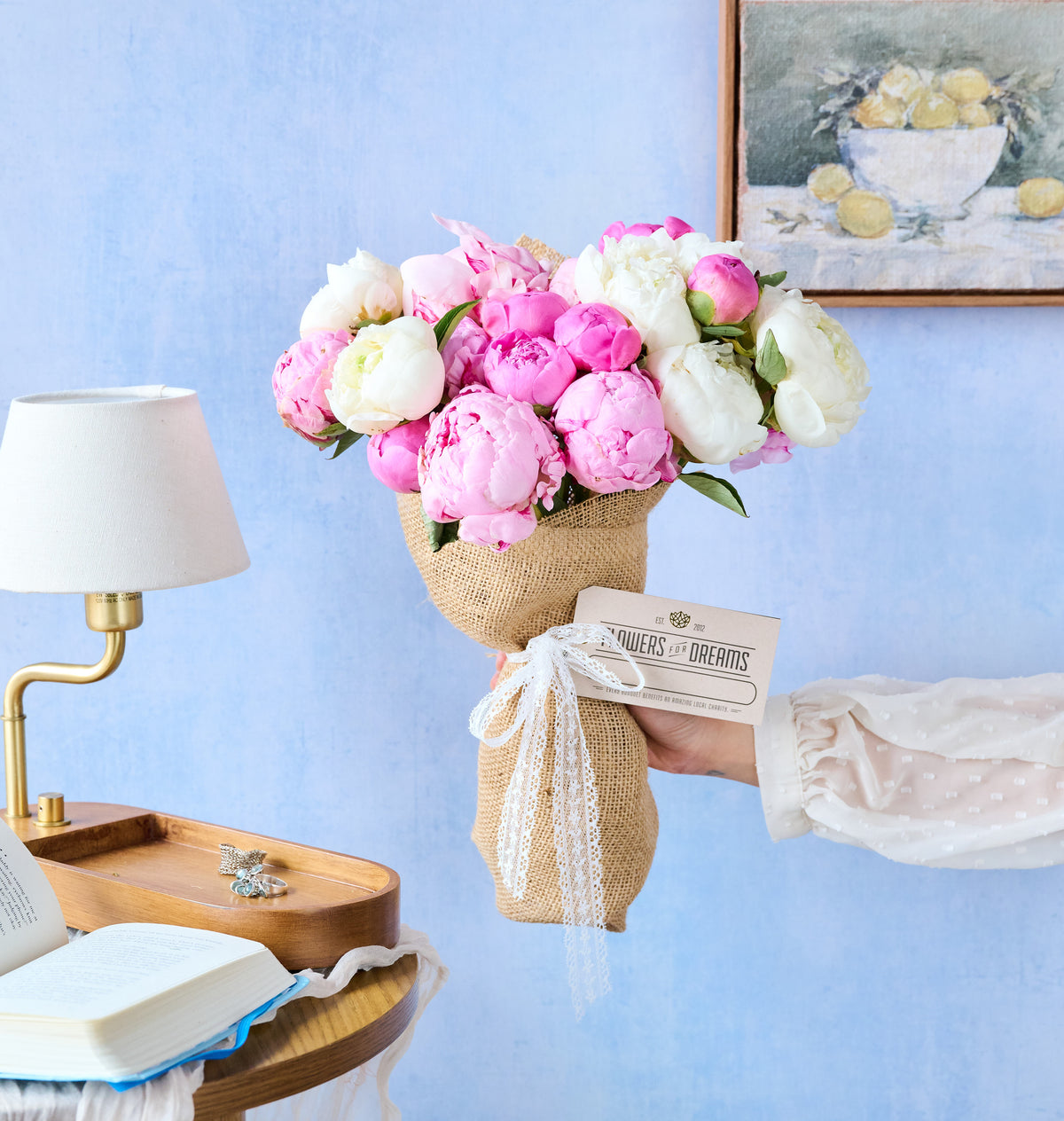 Lush bouquet of soft pink peonies in full bloom, hand-arranged by Flowers for Dreams with layered petals and a romantic seasonal feel.